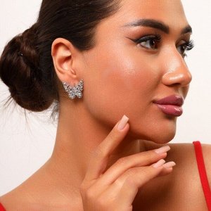 Серьги крупные бабочки ювелирная бижутерия с покрытием посеребрение, вставка: фианиты, цвет: прозрачный переливающийся, арт. 214.654