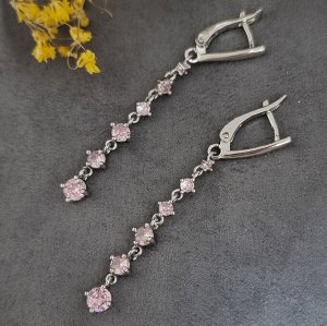 Серьги висячие посеребрение с фианитами, коллеция "Дубай", арт. 847.685