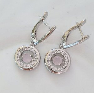Серьги коллекция "Дубай" покрытие посеребрение, с фианитами, камень розовый матовый, 60162, арт. 847.316