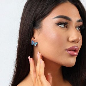 Эффектные серьги бабочки, цвет: голубой переливающийся, вставка: фианиты, 5,3, арт.001.574
