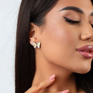 Эффектные серьги бабочки, цвет: прозрачный переливающийся, вставка: фианиты, 5,3, арт.001.575