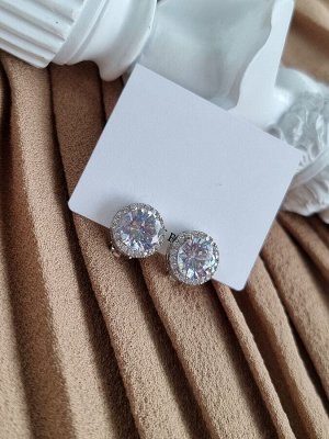 Клипсы с сияющими камнями, покрытие под серебро, арт.606.796