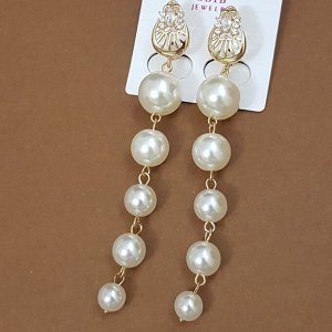 Длинные серьги с жемчугом, золотой цвет металла, 551009, арт.606.043