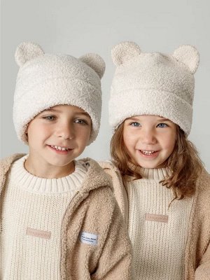 Шапка плюшевая с ушками мишки детская Amarobaby Plush, молочный