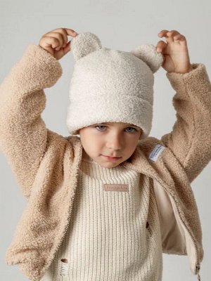 Шапка плюшевая с ушками мишки детская Amarobaby Plush, молочный