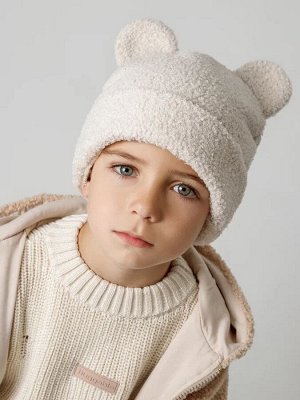 Шапка плюшевая с ушками мишки детская Amarobaby Plush, молочный