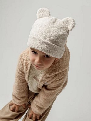 Шапка плюшевая с ушками мишки детская Amarobaby Plush, молочный
