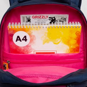 Рюкзак школьный GRIZZLY с карманом для ноутбука 13", анатомической спинкой, для девочки