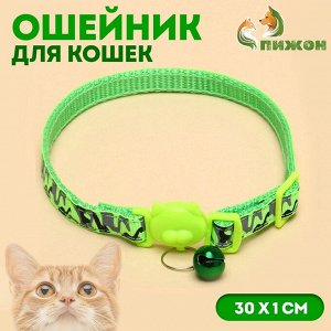 Ошейник кошачий Пижон "Котофляж", с бубенчиком, 30 х 1 см, полиэстер, зелёный