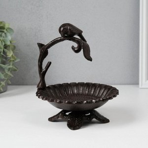 Фигурка-подставка для мелочей «Птичка на ветке над цветком», чугун, 17x15x13.5 см