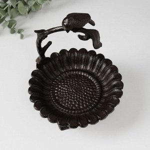 Фигурка-подставка для мелочей «Птичка на ветке над цветком», чугун, 17x15x13.5 см