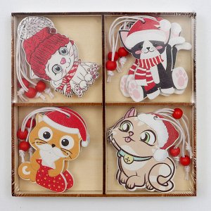 Елочные игрушки в деревянной подарочной упаковке 12 шт., 13x13x2 см