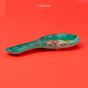 Подставка под ложку Доляна «Счастливый Санта», 21x7.5 см, стекло, зелёная