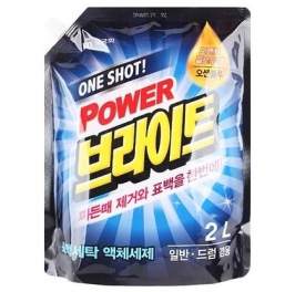 Жидкое средство для стирки "One shot! Power Bright Liquid Detergent" с ферментами (очищающее до глубины волокон и придающее ярко