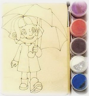 Дощечка под роспись "Девочка с зонтом" с красками и кисточкой