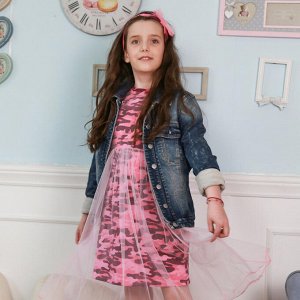 Платье для девочки с фатином + повязка " Милитари", розовый