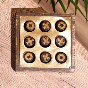 Игра настольная «Крестики-нолики», 10x10 см, дерево шишам, латунь