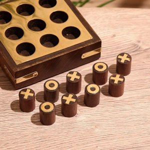 Игра настольная «Крестики-нолики», 10x10 см, дерево шишам, латунь