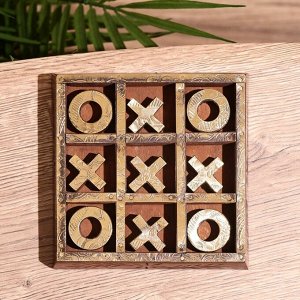 Игра настольная «Крестики-нолики», 13x13 см, дерево шишам, латунь