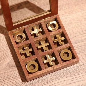 Игра настольная «Крестики-нолики», 13x13 см, манговое дерево, латунь