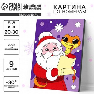 Картина по номерам на новый год на холсте с подрамником «Дедушка и змейка», 20x30 см