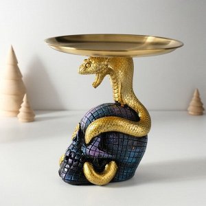 Фигурка-подставка полистоун «Кобра на черепе с цветком», 11x8.5x15 см