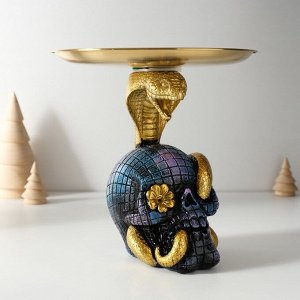 Фигурка-подставка полистоун «Кобра на черепе с цветком», 11x8.5x15 см