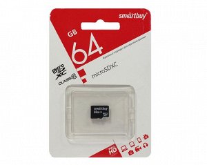 Карта памяти MicroSDXC SmartBuy 64GB cl10, SB64GBSDCL10-00LE