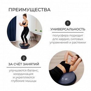 Полусфера BOSU гимнастическая ONLYTOP, массажная, с насосом, 58х25 см, цвет серый