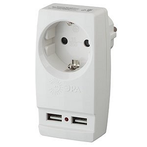 Адаптер ЭРА  Polynom SP-1e-USB-W с заземл. 1гн 220В + 2USB 2100mA белый