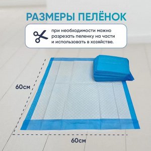 Набор Пеленок 5 штук  впитывающие ЭлараKIDS "Эконом" 60*60 синие