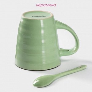 Кружка Доляна «Ноель», 280 мл, с ложкой, керамика, зелёная