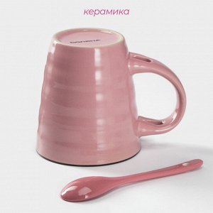 Кружка Доляна «Ноель», 280 мл, с ложкой, керамика, розовая