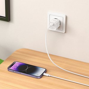 Сетевое Зарядное устройство мини HOCO C146A Charm USB-C + Кабель Type-C to Lightning, PD 20W