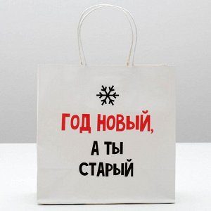 Пакет подарочный новогодний «Год Новый, а ты старый», 22 х 22 х 11 см