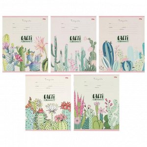 Тетрадь 12 листов в клетку «Цветущие кактусы», обложка мелованная бумага, МИКС