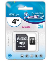 Пам.MicroSDHC, 4Gb Smart Buy (Class 4)  + переходник SD