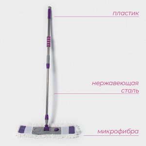Швабра для мытья пола плоская Доляна, насадка из микрофибры 55x14 см, телескопическая стальная ручка 80-128 см, МИКС