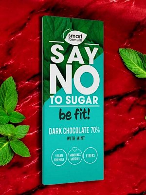 Горький шоколад без сахара с экстрактом мяты «Smart Formula» Dark with mint, 90 г