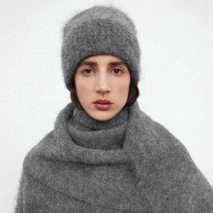 Шапка зимняя, вязаная, бини, альпака