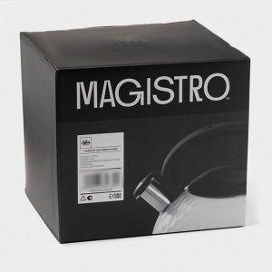 Чайник Magistro Glow, 3 л, со свистком, ручка soft-touch, индукция, нержавеющая сталь, белый