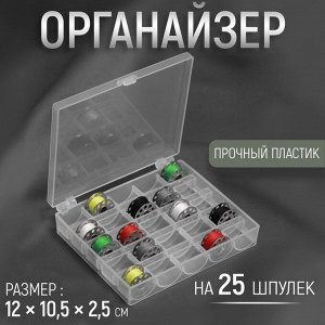 Органайзер для ниток, на 25 шпулек, 12x10.5x2.5 см, прозрачный
