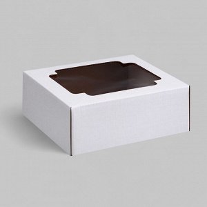 Коробка сборная без печати крышка-дно белая с окном 14.5x14.5x6 см