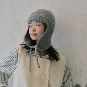Шапка ушанка, женская, вязаная, теплая