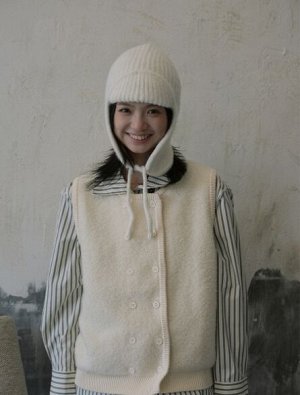 Шапка ушанка, женская, вязаная, теплая