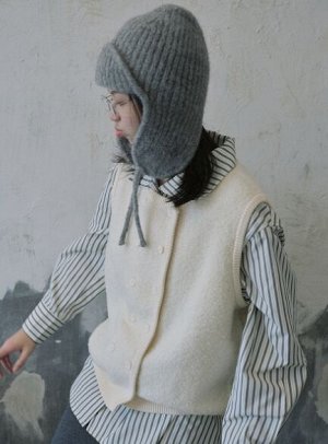 Шапка ушанка, женская, вязаная, теплая