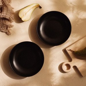 Тарелки глубокие SL Home «Дарк», d=18.5 см, набор 2 шт., фарфор, чёрные
