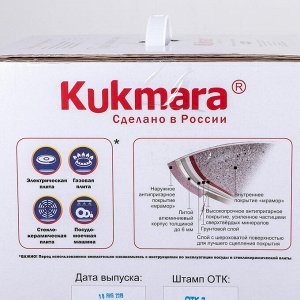 KUKMARA Набор кухонной посуды «Мраморная №4», стеклянная крышка, съёмная ручка, антипригарное покрытие, цвет светлый мрамор