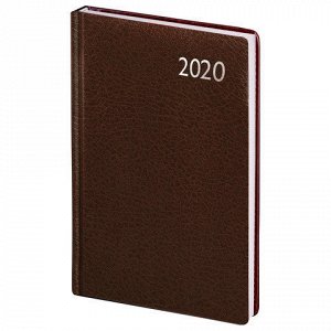 Еженедельник датированный 2020 А5, BRAUBERG Profile, фактурная кожа, коричневый, 145*215мм, 129647