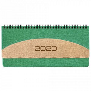 Планинг настольный датированный 2020 BRAUBERG SimplyNew, кожзам, зеленый/кремовый, 305*140мм